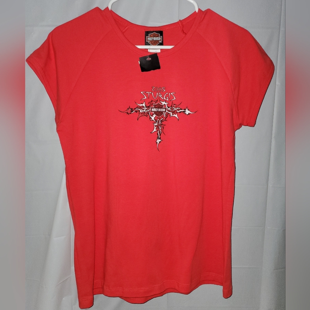 Harley-Davidson XL Bright Red Short-Sleeve Sparkly Graphic Slim Tee